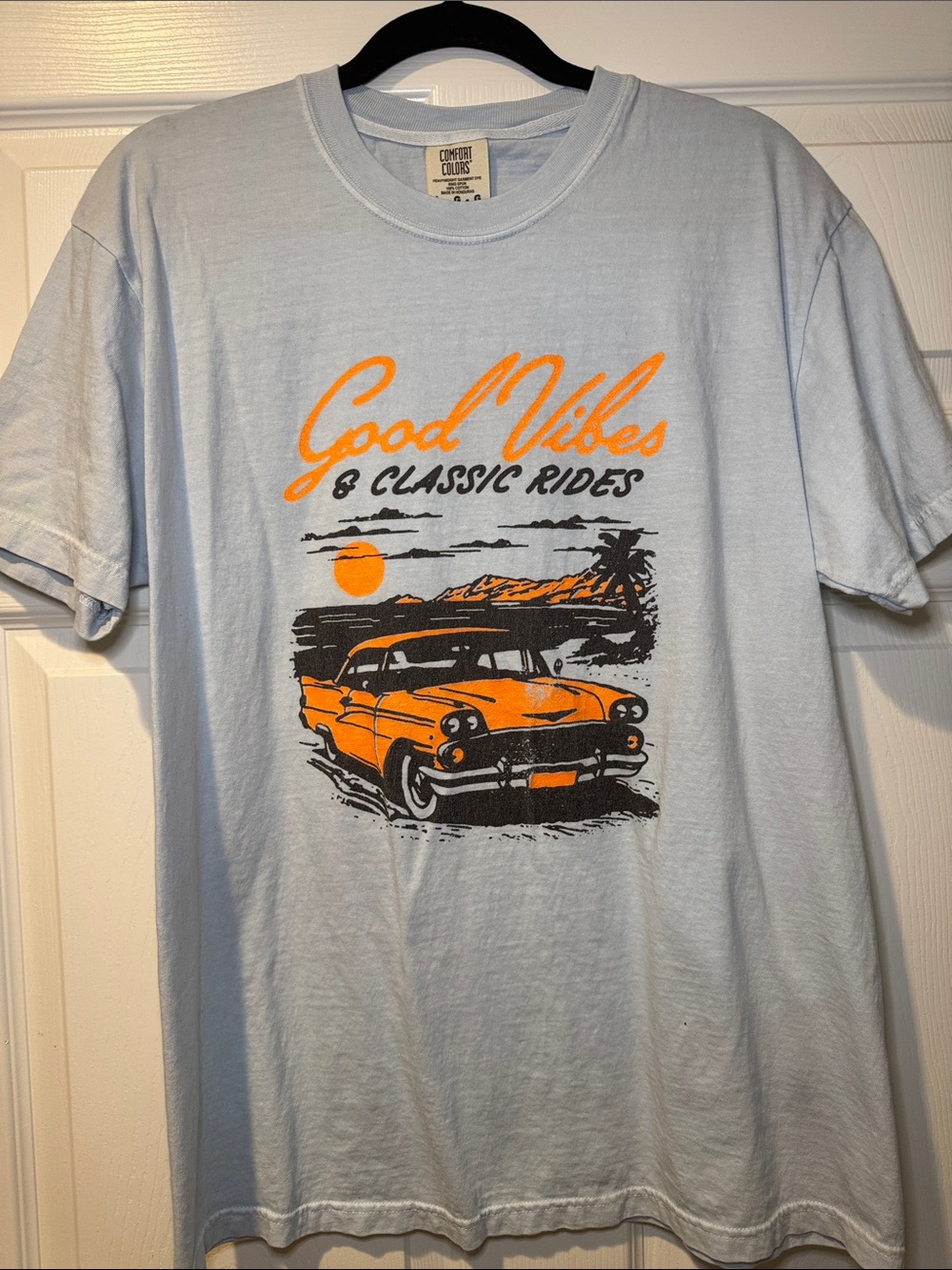 Comfort Colors Light Blue 'Good Vibes & Classic Rides' Graphic Tee